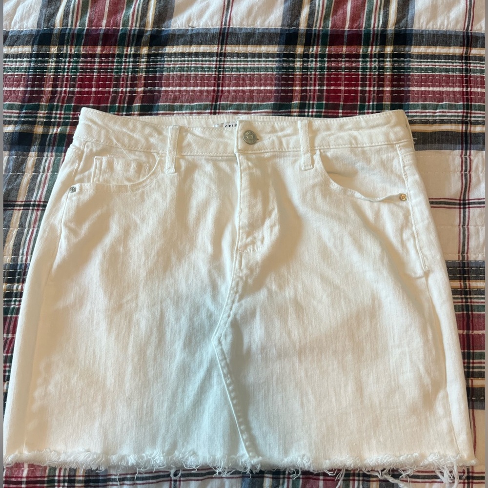 Coastal Cowgirl White Denim Mini Skirt w Raw Hem